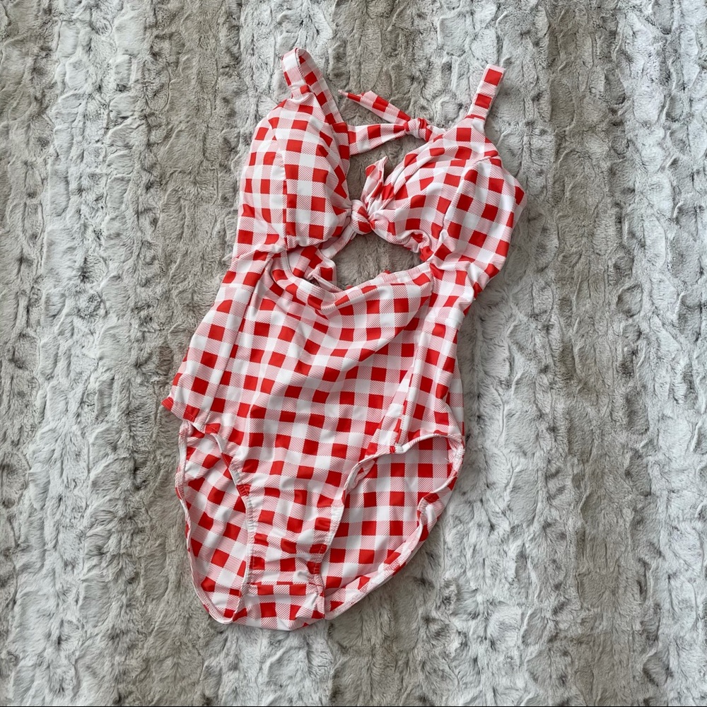 Red and white gingham one piece swimsuit - Picture 1 of 1